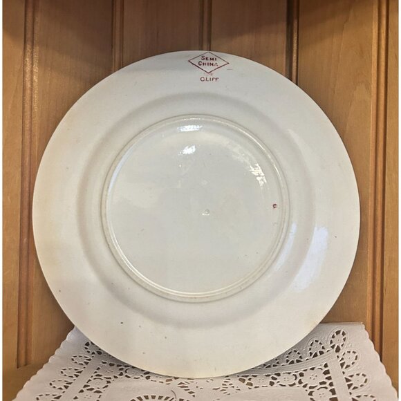Antique Clarice Cliff Semi China Red Willow Pink White Transferware Lunch Plate - Picture 3 of 4